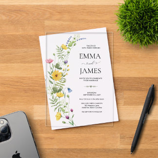Invitaciones Acrílicas Boda Minimalista Moderna Boho de Pradera con Flore