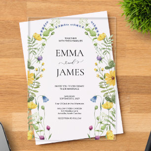 Invitaciones Acrílicas Boda Minimalista Moderna Boho de Pradera con Flore