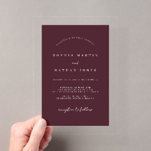 Invitaciones Acrílicas Boda Minimalista Moderna de Borgoña