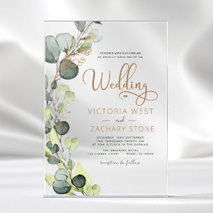 Invitaciones Acrílicas Boda Minimalista Moderna de Hoja Verde de Eucalipt