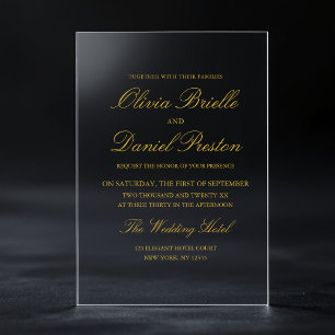 Invitaciones Acrílicas Boda minimalista moderna elegante de oro
