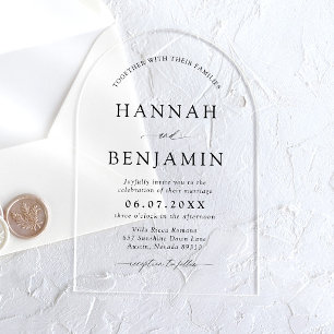 Invitaciones Acrílicas Boda Minimalista Moderna en Negro y Blanco Arco