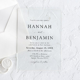 Invitaciones Acrílicas Boda Minimalista Moderna en Negro y Blanco Elegant
