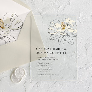 Invitaciones Acrílicas Boda Minimalista Moderna Ilustración de Magnolia B