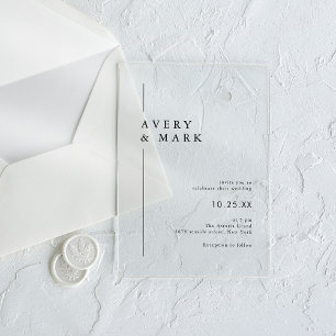 Invitaciones Acrílicas Boda Minimalista Moderna Transparente Simple