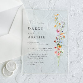 Invitaciones Acrílicas Boda minimalista moderno de flores silvestres