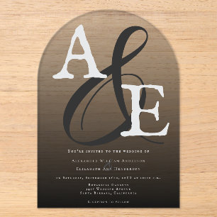 Invitaciones Acrílicas Boda Minimalista Monograma Negro