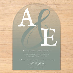Invitaciones Acrílicas Boda Minimalista Monograma Verde Salvia