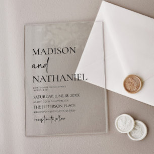 Invitaciones Acrílicas Boda Minimalista Negro Blanco Simple Elegante