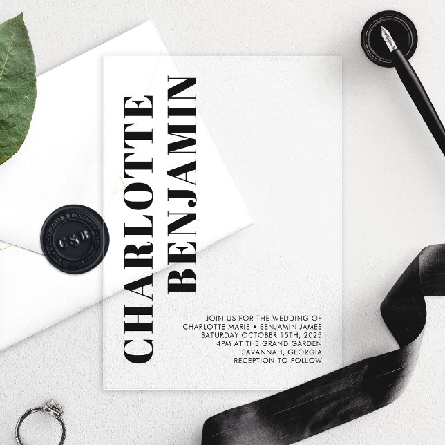 Invitaciones Acrílicas Boda Minimalista negro negrita y moderno (Subido por el creador)