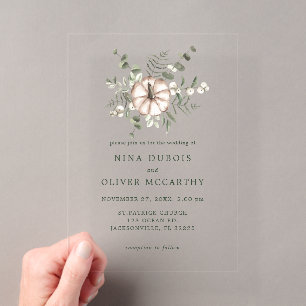 Invitaciones Acrílicas Boda minimalista rústica de calabaza y hojas verde
