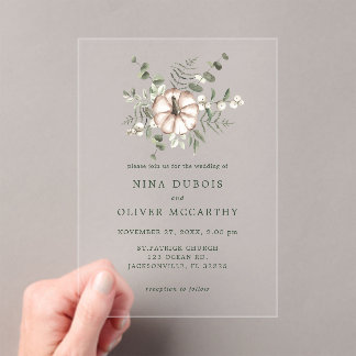 Invitaciones Acrílicas Boda minimalista rústica de calabaza y hojas verde