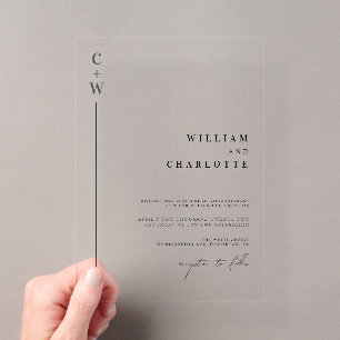 Invitaciones Acrílicas Boda Minimalista Sencilla con Monograma