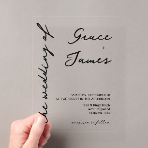 Invitaciones Acrílicas Boda Minimalista Simple Manuscrita