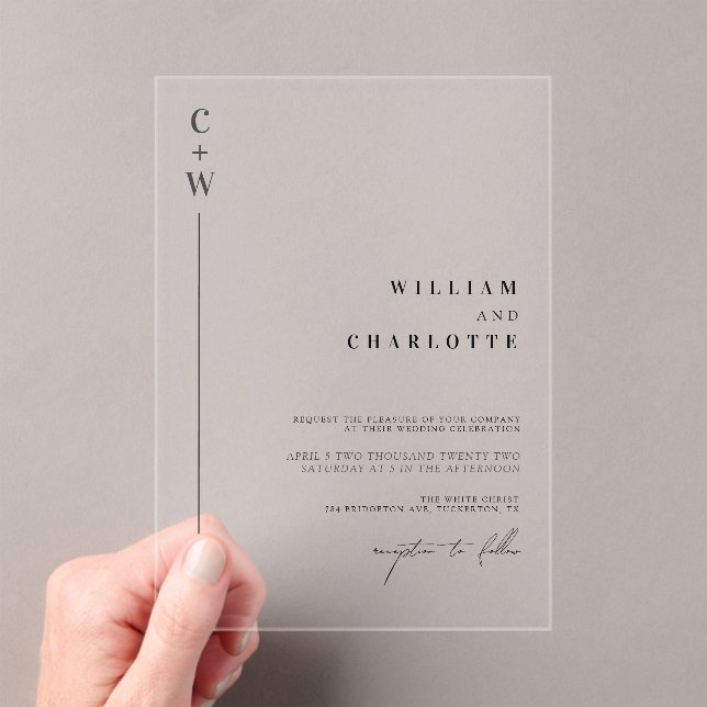 Invitaciones Acrílicas Boda Minimalista simple monogramado (Insitu (portátil))
