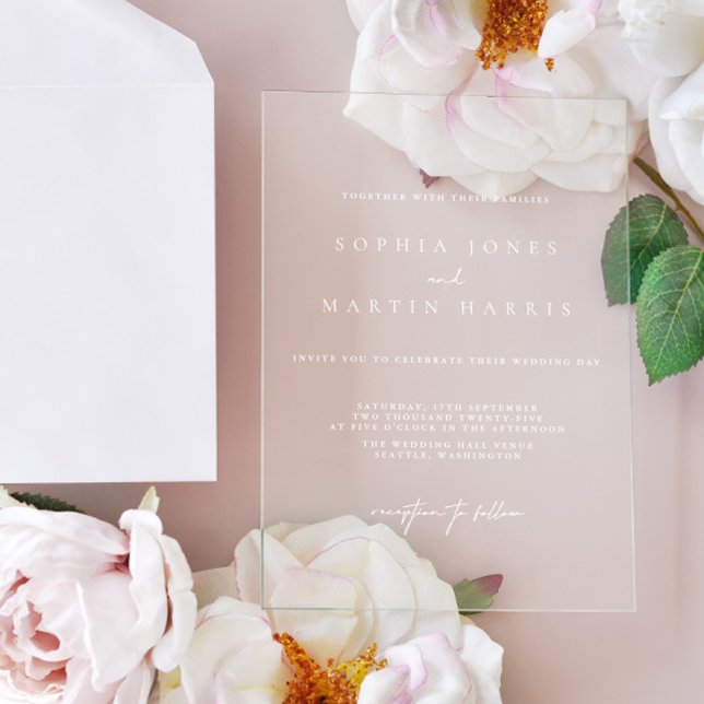 Invitaciones Acrílicas Boda Minimalista transparente elegante (Elegant Transparent Minimalist Wedding Acrylic Invitations)