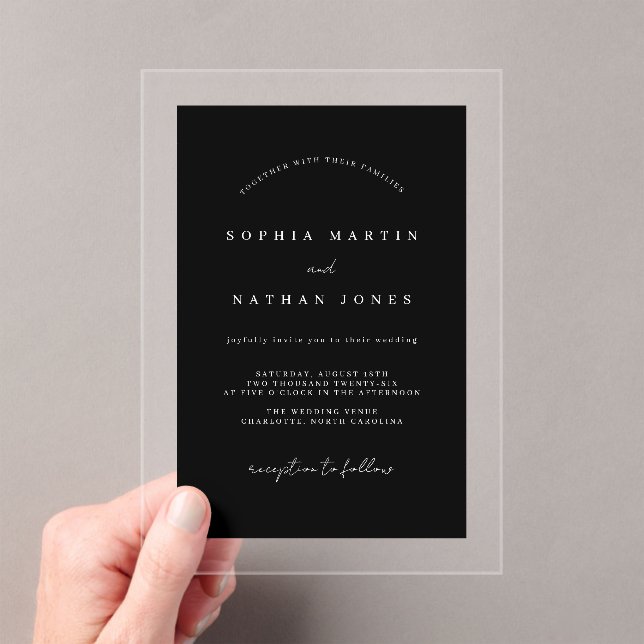 Invitaciones Acrílicas Boda Minimalista transparente negro moderno (Insitu (portátil))