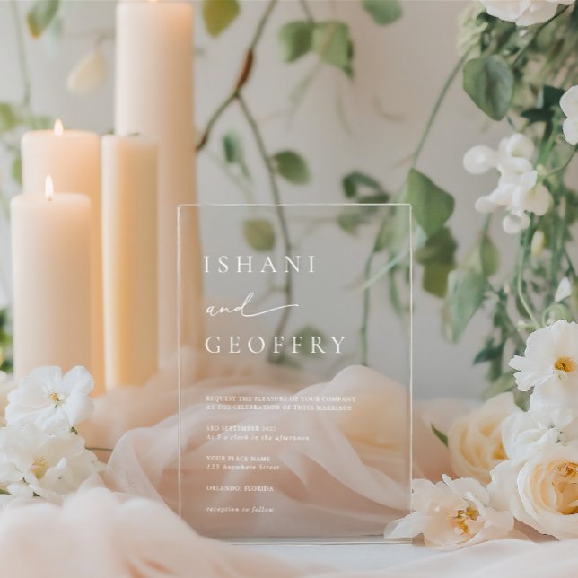 Invitaciones Acrílicas Boda Minimalista transparente simple y elegante (Simple Elegant Minimalist Transparent Wedding Acrylic Invitations)