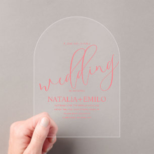 Invitaciones Acrílicas Boda Mínimo de Guión Muerto de Coral Moderno