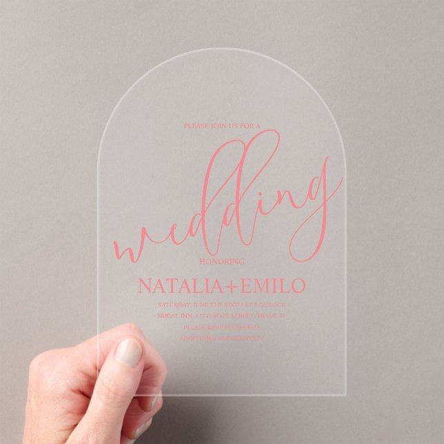 Invitaciones Acrílicas Boda Mínimo de Guión Muerto de Coral Moderno (Insitu (portátil))