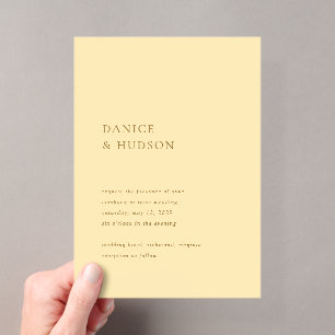 Invitaciones Acrílicas Boda moderna amarilla mantequilla minimalista
