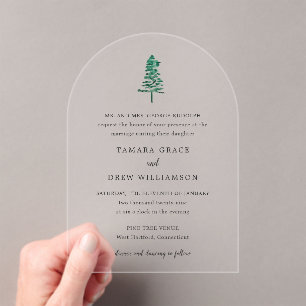 Invitaciones Acrílicas Boda moderna árbol de pino rústico