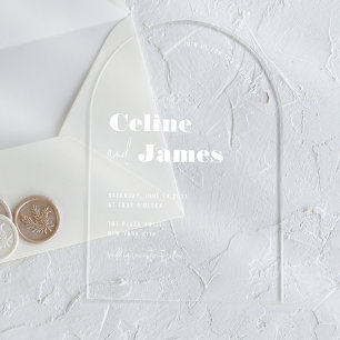 Invitaciones Acrílicas Boda moderna arco personalizado superposición blan