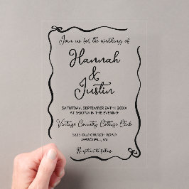 Invitaciones Acrílicas Boda moderna caprichosa dibujada a mano de moda