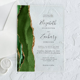 Invitaciones Acrílicas Boda Moderna con Ágata Verde Cazador Dorado