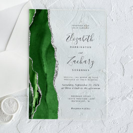 Invitaciones Acrílicas Boda Moderna con Agata Verde Cazador y Plata