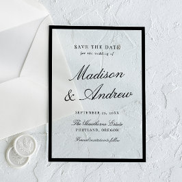 Invitaciones Acrílicas Boda moderna con borde negro, guárdala la fecha