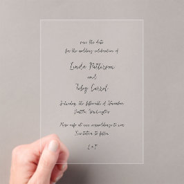 Invitaciones Acrílicas Boda moderna con fecha de guardado simple manuscri