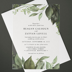Invitaciones Acrílicas Boda moderna con hojas de eucalipto sofisticadas