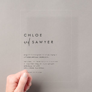 Invitaciones Acrílicas Boda moderna con letra manuscrita minimalista negr