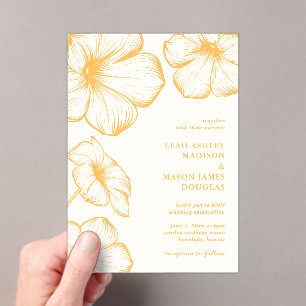 Invitaciones Acrílicas Boda moderna con manteca amarilla floral elegante 