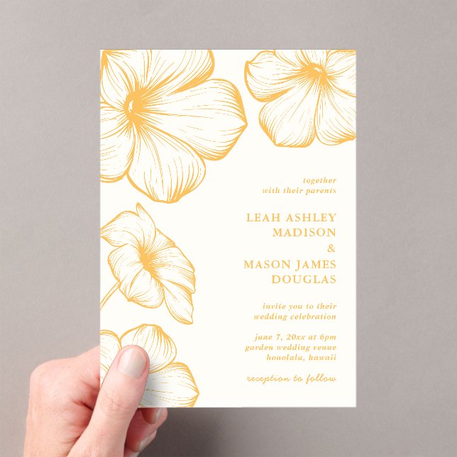 Invitaciones Acrílicas Boda moderna con manteca amarilla floral elegante  (Insitu (portátil))