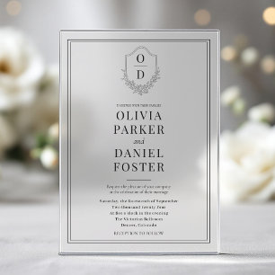 Invitaciones Acrílicas Boda moderna con monograma de cresta elegante