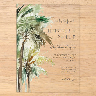 Invitaciones Acrílicas Boda Moderna con Palmeras Tropicales
