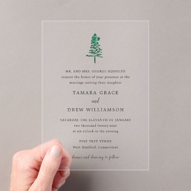 Invitaciones Acrílicas Boda moderna con pino rústico (Insitu (portátil))