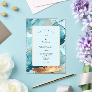 Invitaciones Acrílicas Boda moderna con tinta de alcohol acuarela dorada