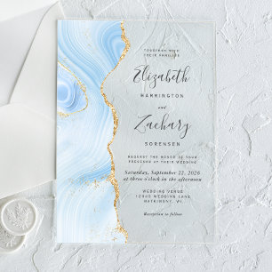 Invitaciones Acrílicas Boda Moderna de Agata Azul Bebé y Oro