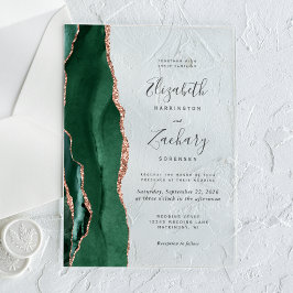 Invitaciones Acrílicas Boda Moderna de Ágata de Oro Rosa Verde Esmeralda