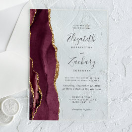 Invitaciones Acrílicas Boda Moderna de Ágata Dorada Borgoña