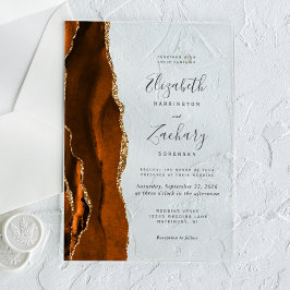 Invitaciones Acrílicas Boda Moderna de Ágata Dorada Naranja Quemada