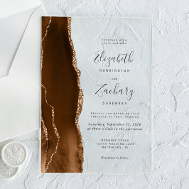 Invitaciones Acrílicas Boda Moderna de Ágata Marrón Mocha Dorado