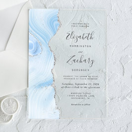 Invitaciones Acrílicas Boda Moderna de Agata Plateada Azul Bebé