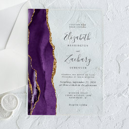 Invitaciones Acrílicas Boda Moderna de Ágata Purpura Dorada