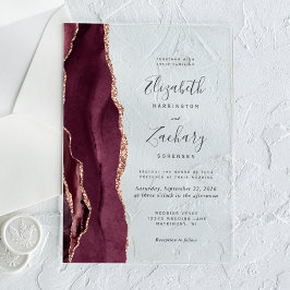 Invitaciones Acrílicas Boda Moderna de Burgundy y Rosa de Oro con Ágata