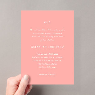 Invitaciones Acrílicas Boda moderna de coral elegante