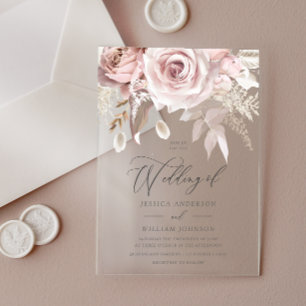 Invitaciones Acrílicas Boda moderna de diseñador de moda rosa polvoriento
